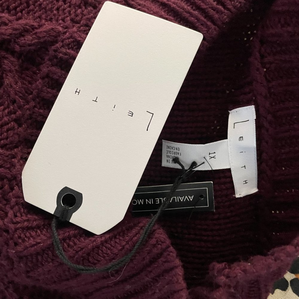 Leith | Women's Cable Knit Fringe Burgundy Maroon Red Sweater 1X - Picture 7 of 7